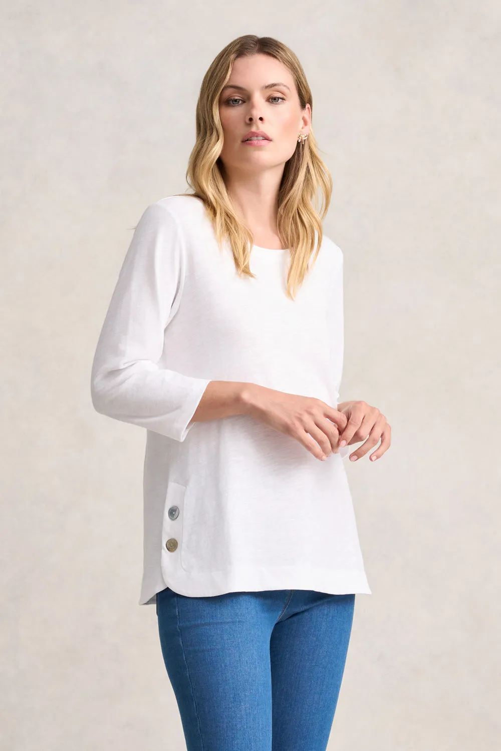 3/4 Sleeve Organic Cotton T-Shirt - White