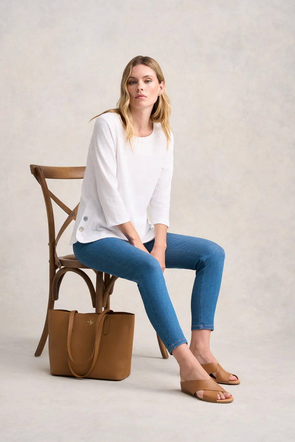 3/4 Sleeve Organic Cotton T-Shirt - White