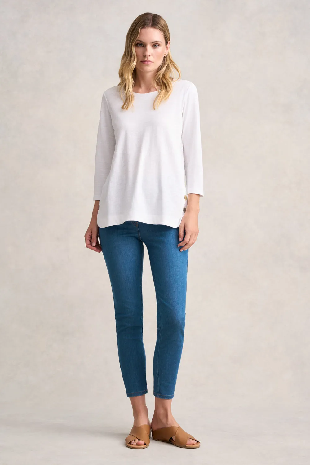 3/4 Sleeve Organic Cotton T-Shirt - White