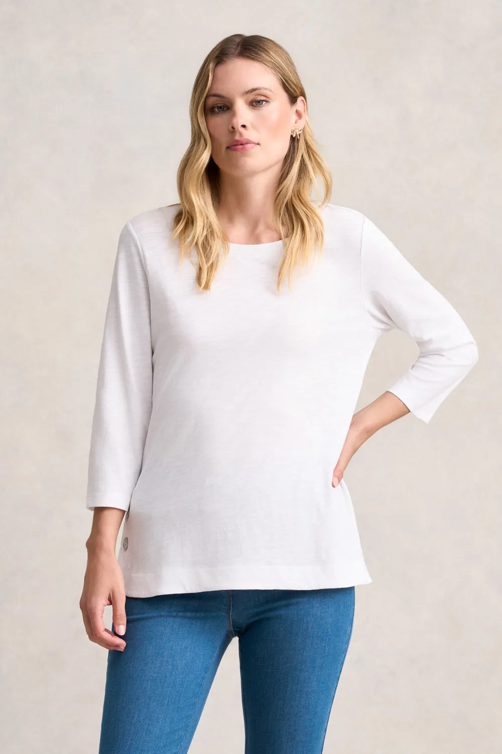 3/4 Sleeve Organic Cotton T-Shirt - White