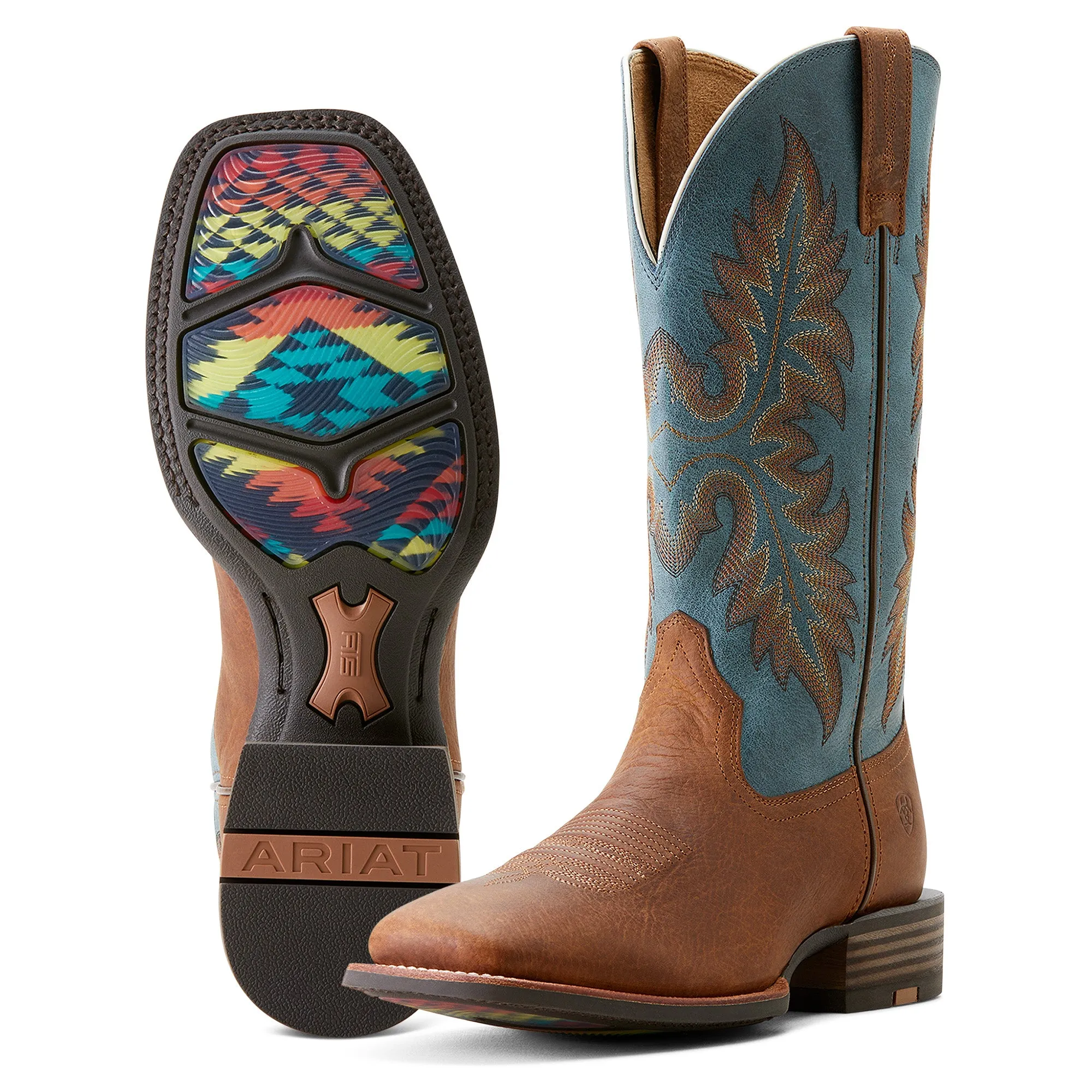 Ariat Mens 10053739 Hudson Western Boots in Wicker Brown/Dusty Blue