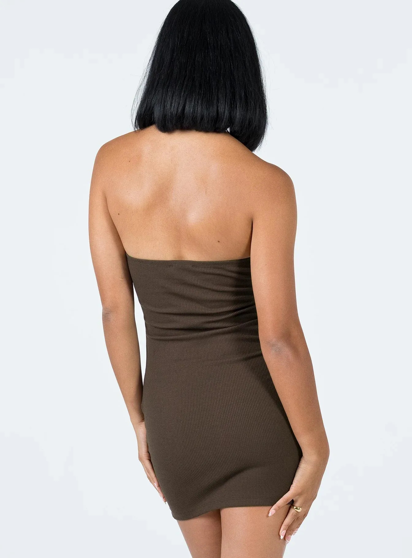 Becca Strapless Mini Dress Brown