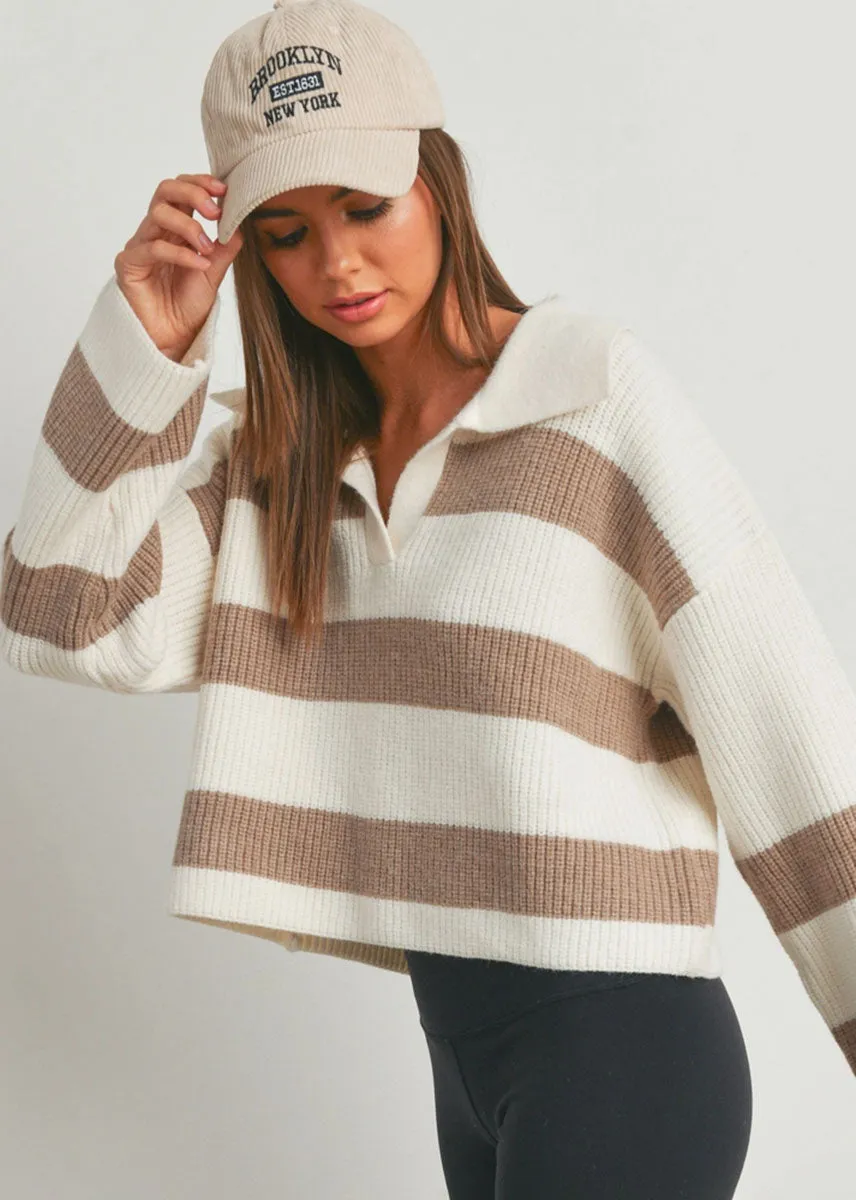 Beck Striped Wide Collar Sweater - Ivory & Taupe