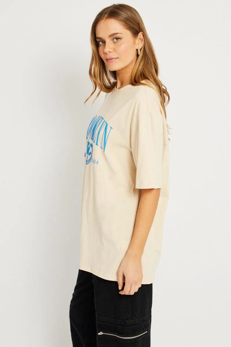 Beige Graphic Tee Short Sleeve