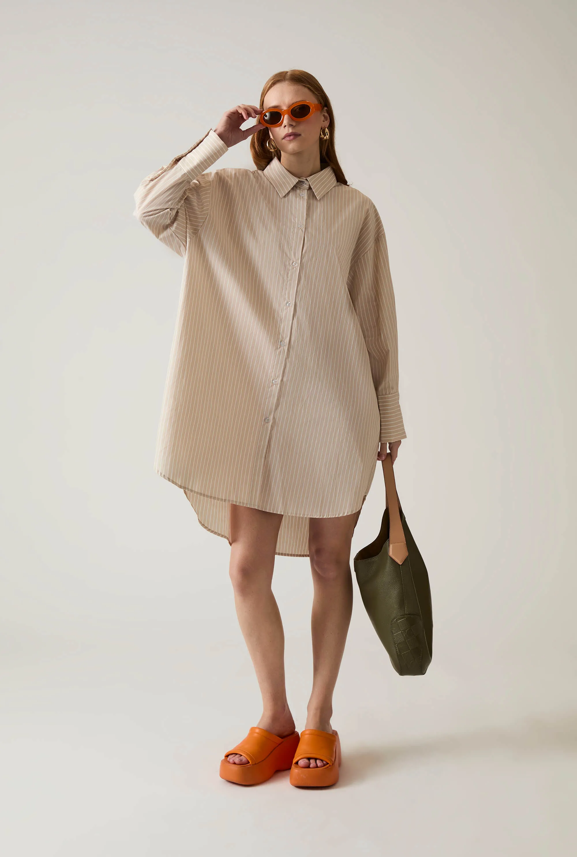 Beige-White Striped Shirt