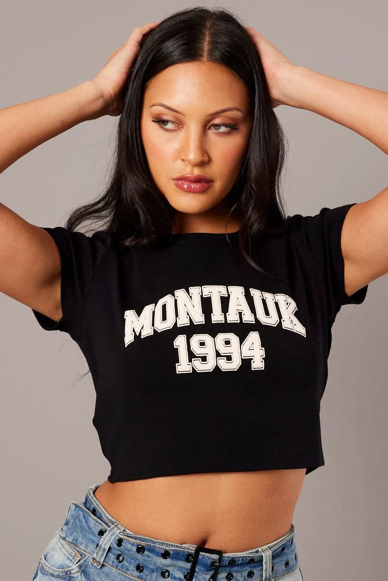 Black Graphic Tee Crop Short Sleeve