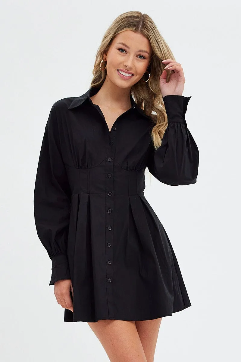 Black Shirts Dress Long Sleeve Poplin