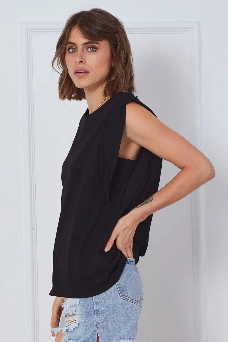 Black T Shirt Sleeveless Crew Neck