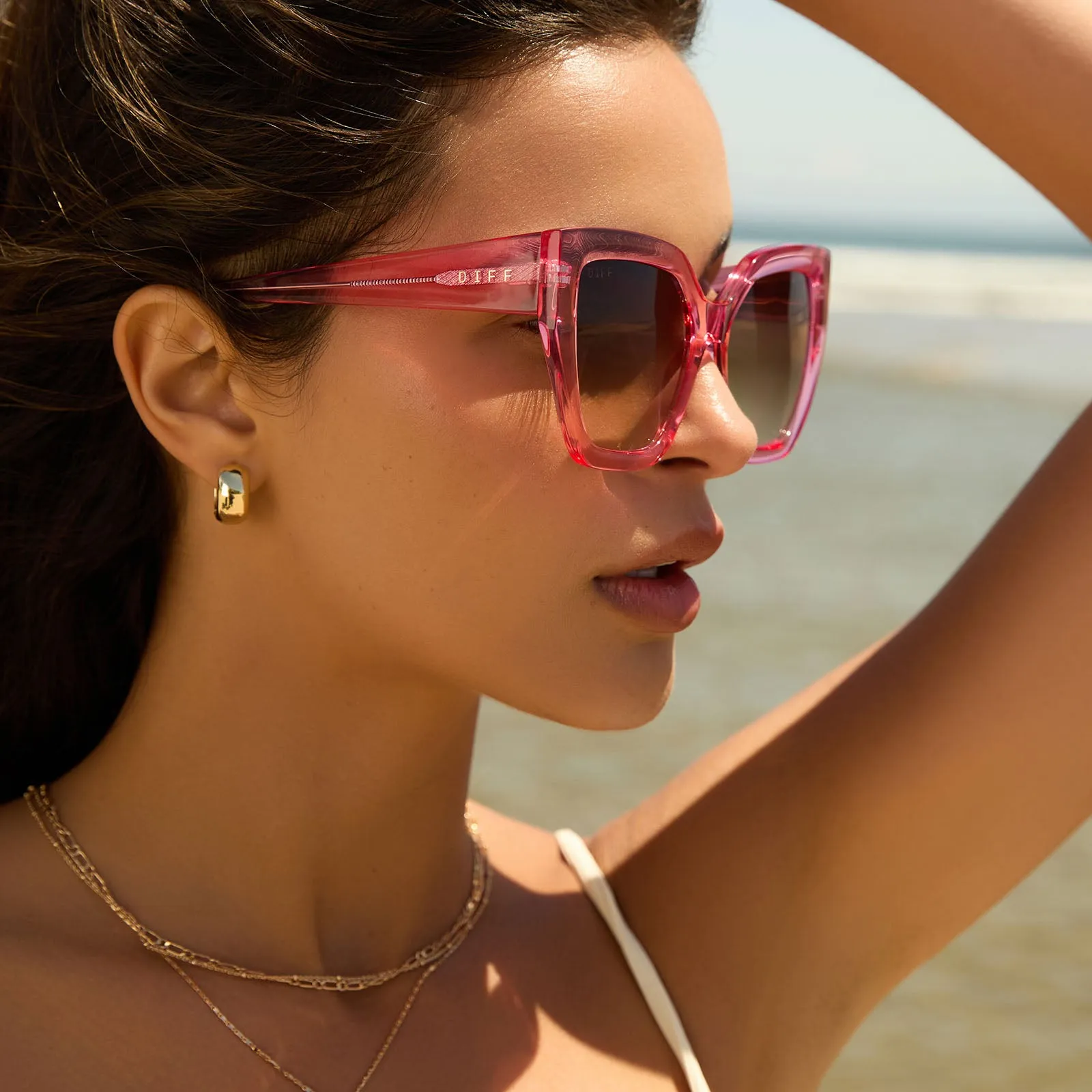 BLAIRE - CANDY PINK CRYSTAL   BROWN GRADIENT SUNGLASSES