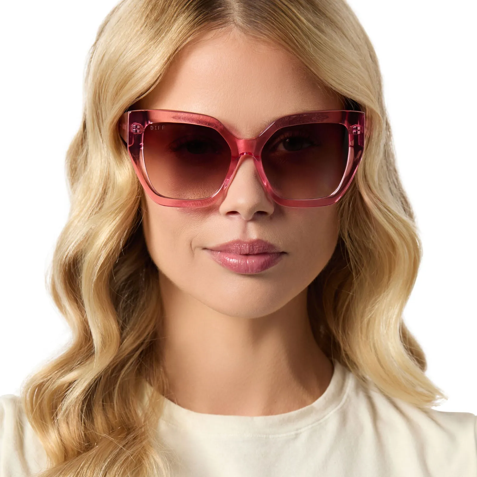 BLAIRE - CANDY PINK CRYSTAL   BROWN GRADIENT SUNGLASSES