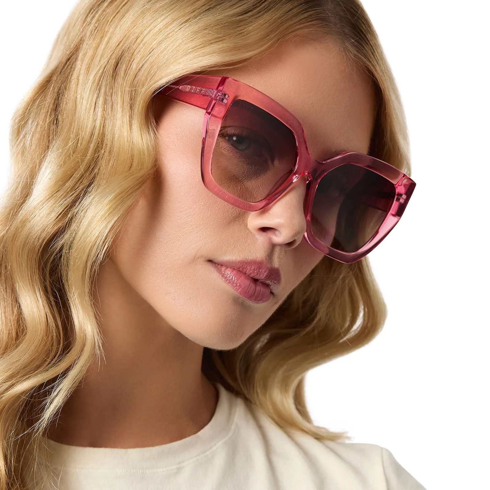 BLAIRE - CANDY PINK CRYSTAL   BROWN GRADIENT SUNGLASSES