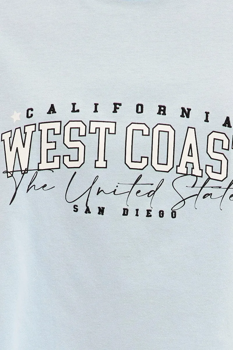 Blue Graphic T-Shirt Crop West Coast Crew Short Sleeve