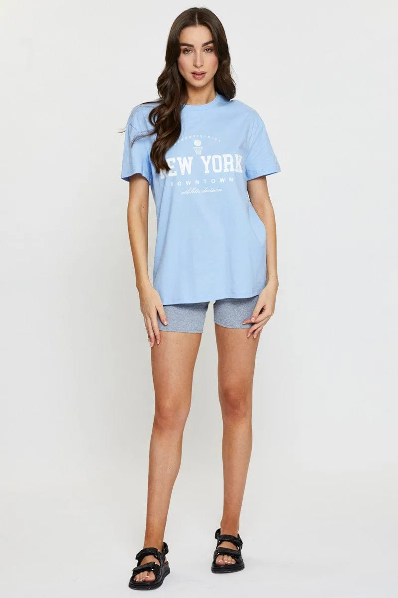 Blue Graphic T Shirt Short Sleeve