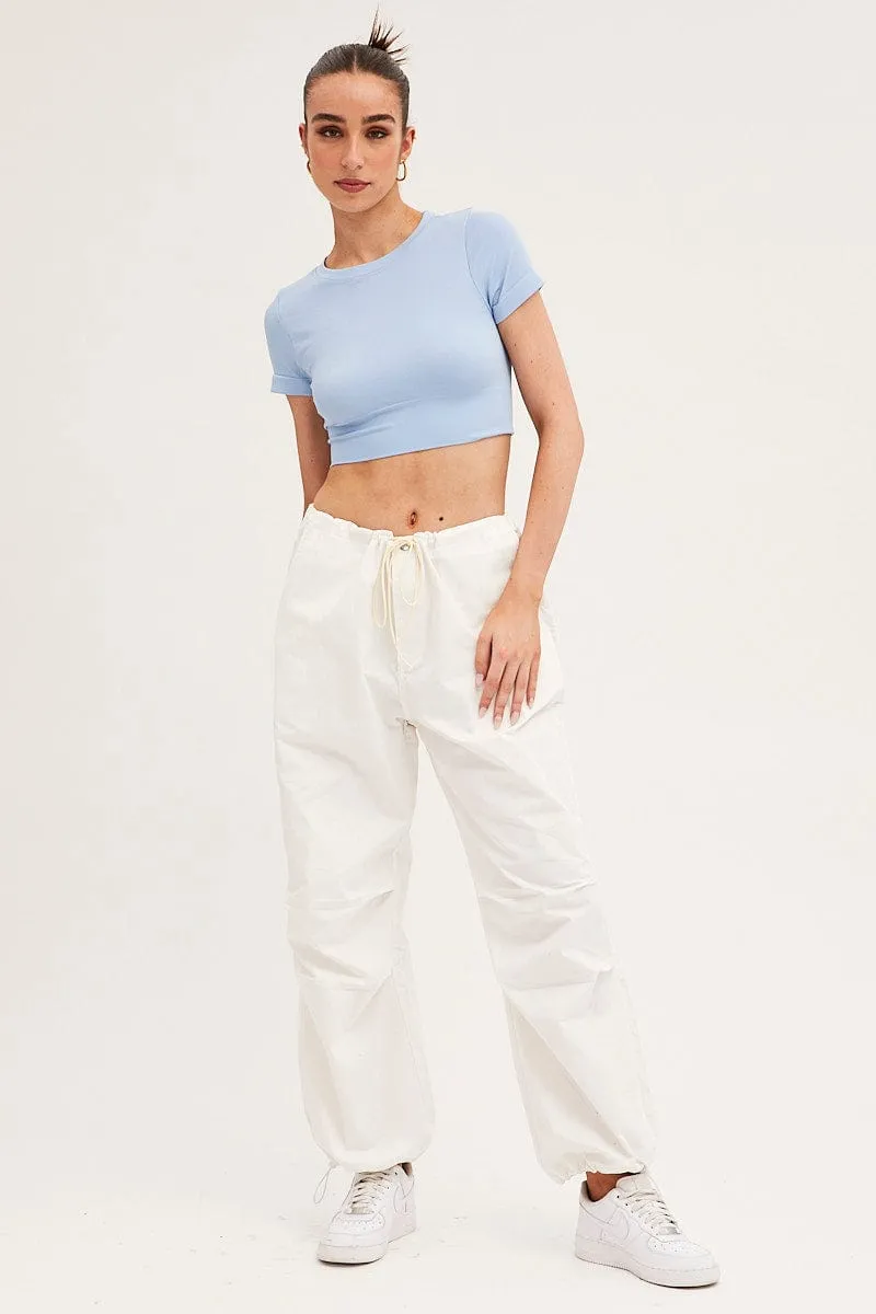 Blue T Shirt Short Sleeve Crew Neck Seamless