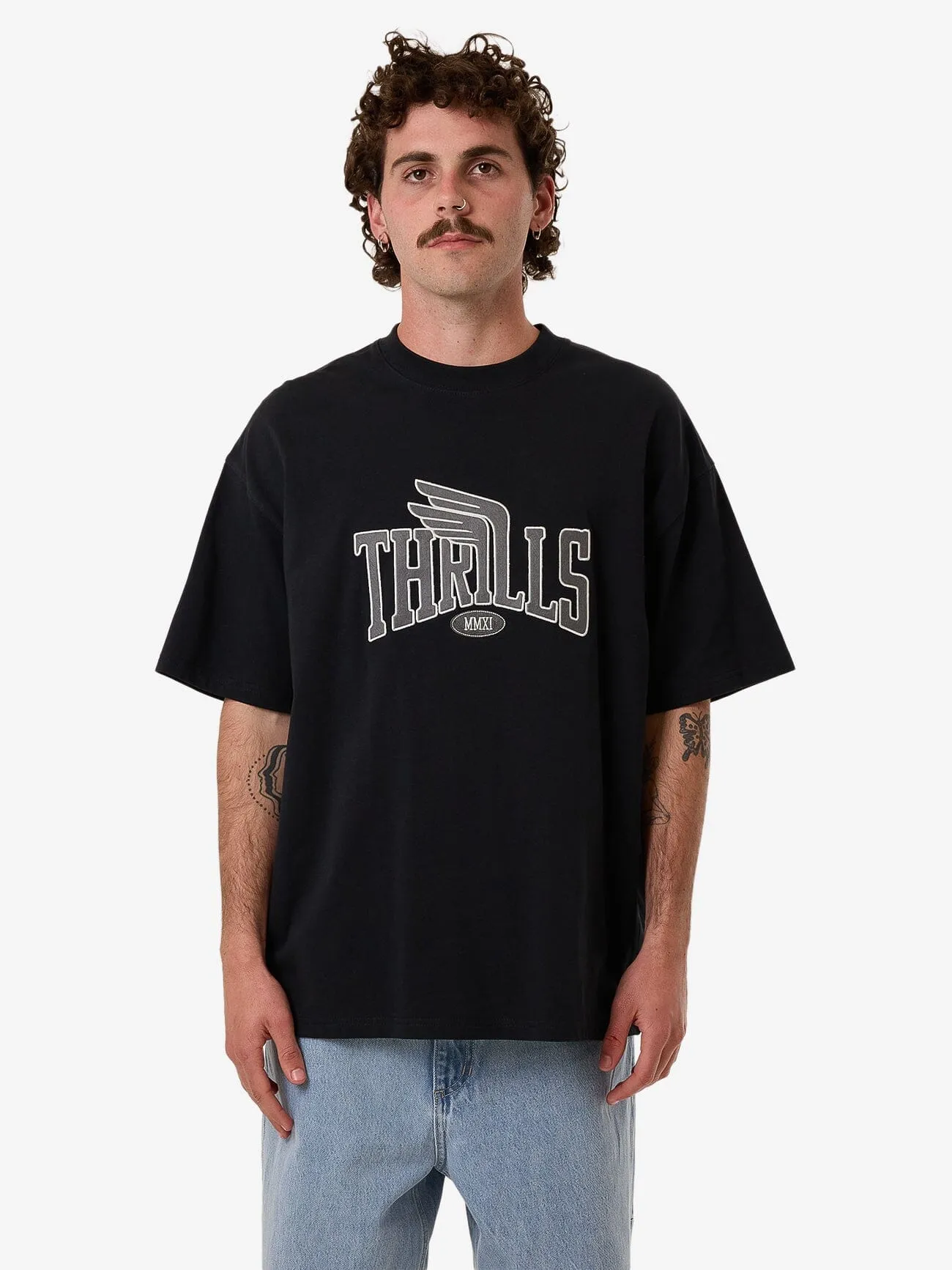 Born To Fly Box Fit Oversize Tee - Washed Black