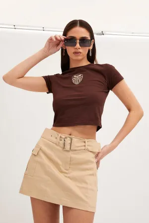 Brown Baby Tee Crew Short Sleeve Graphic Crop