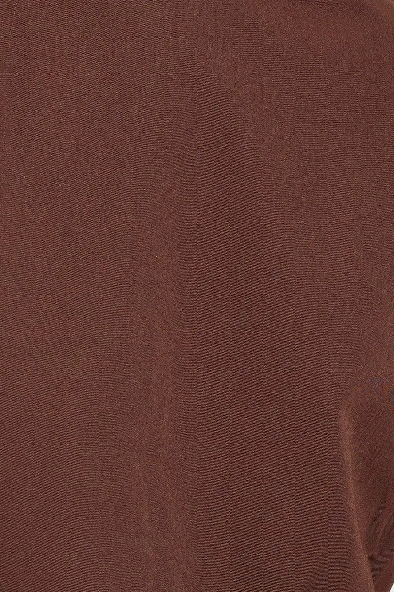 Brown Crop Shirts Short Sleeve Collared