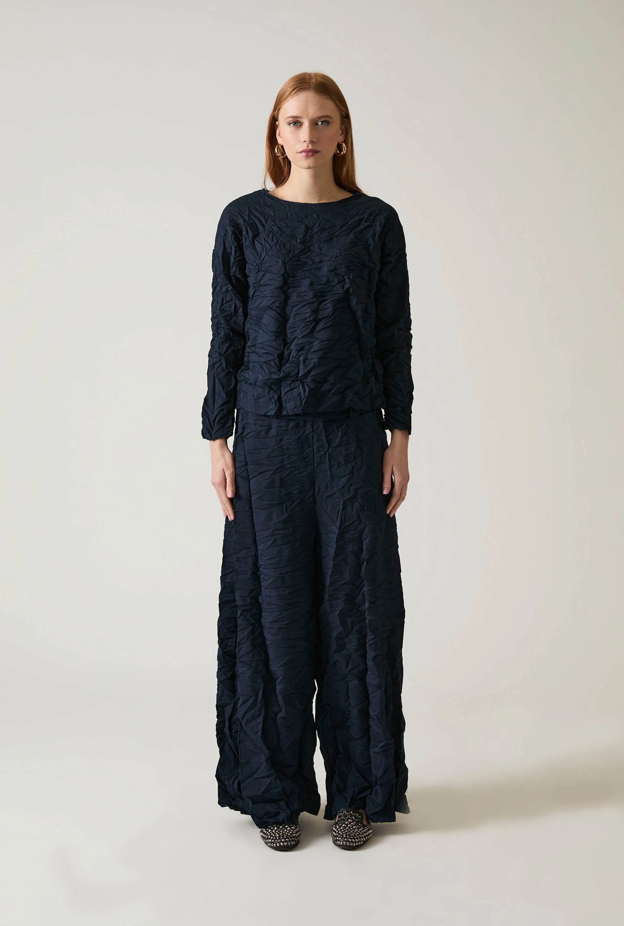 Crinkled Navy Top