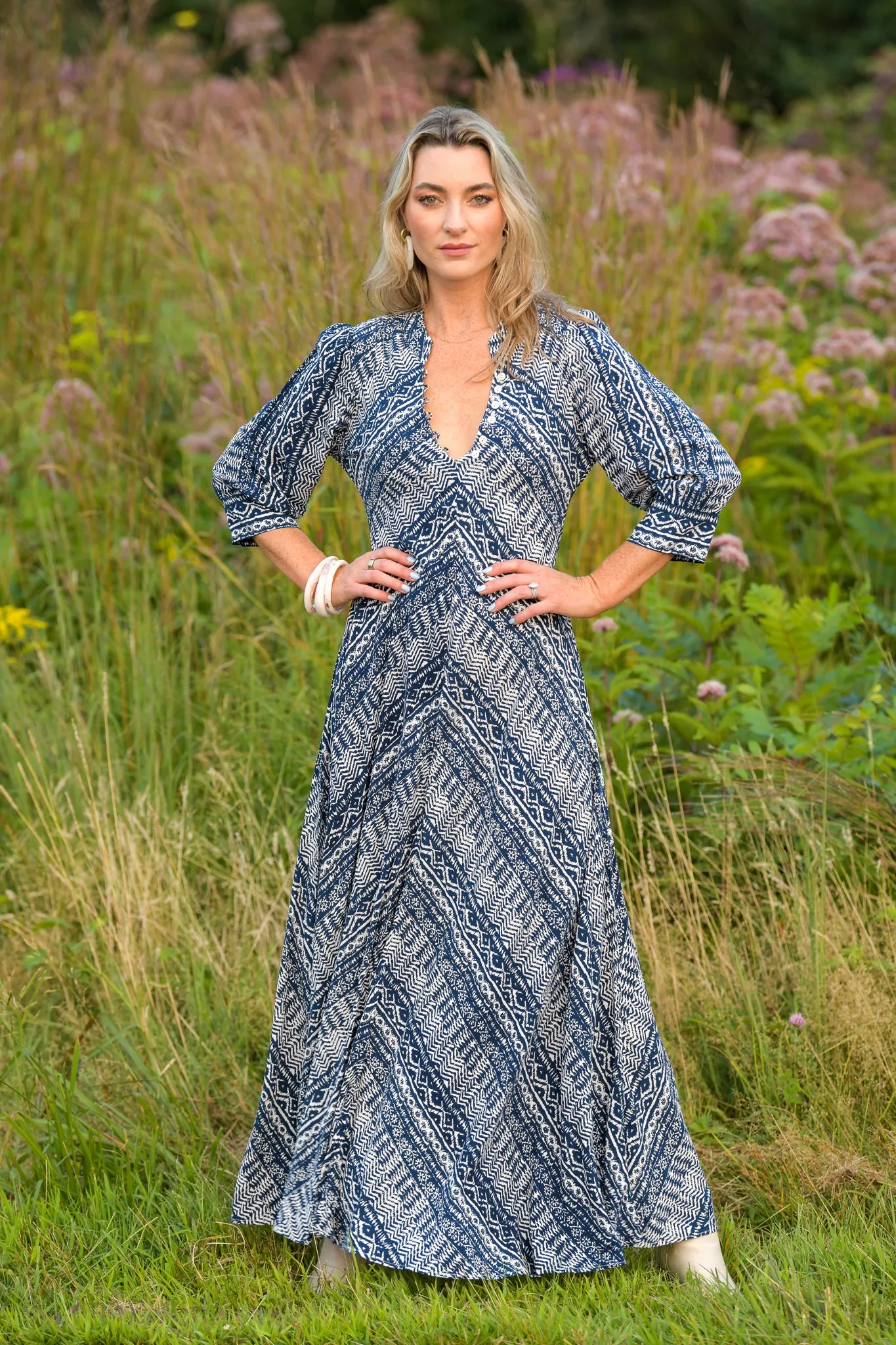 Daphne Dress / Indigo Aztec