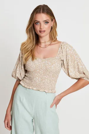 Ditsy Print Peplum Shirts Short Sleeve Sweetheart