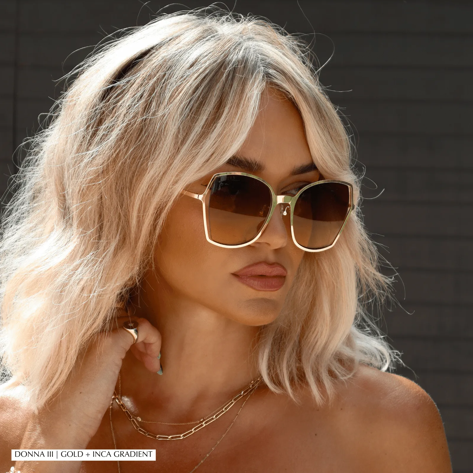 DONNA III - BRUSHED GOLD   TAUPE ROSE GRADIENT SUNGLASSES