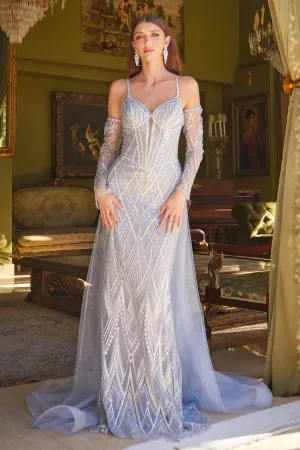 Fitted Long Formal Glitter Overskirt Prom Dress