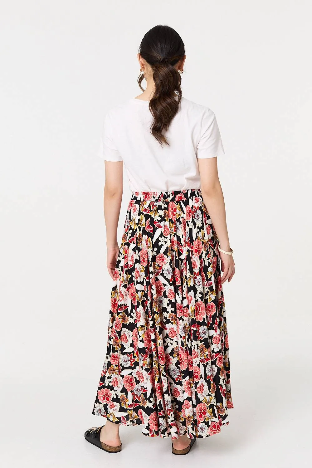 Floral High Waist A-Line Maxi Skirt