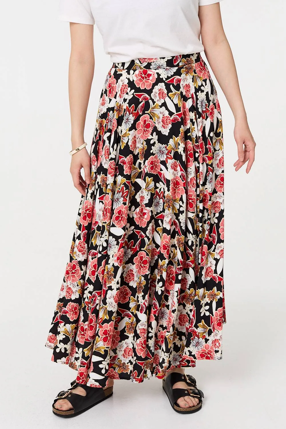 Floral High Waist A-Line Maxi Skirt