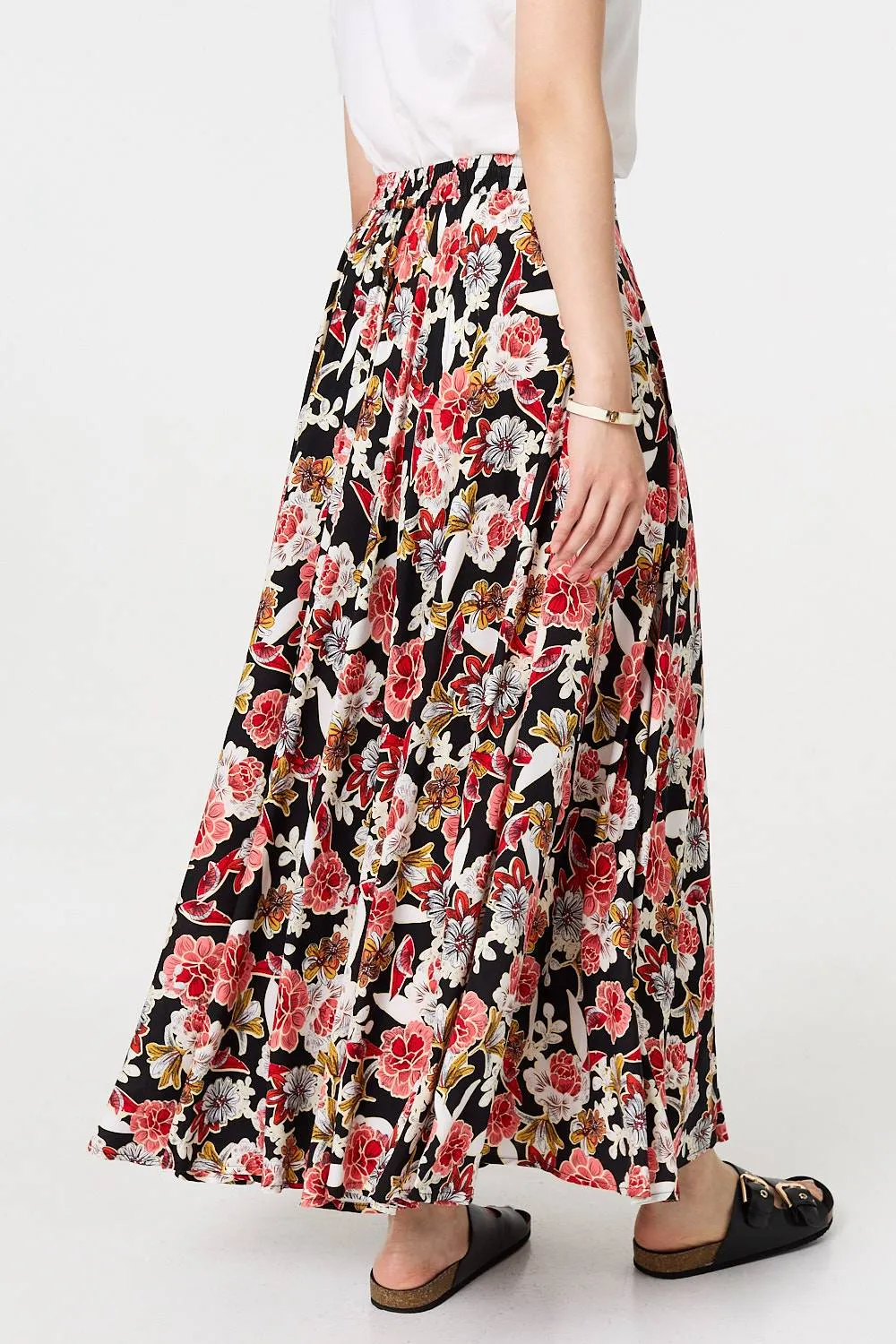 Floral High Waist A-Line Maxi Skirt