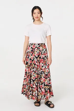 Floral High Waist A-Line Maxi Skirt