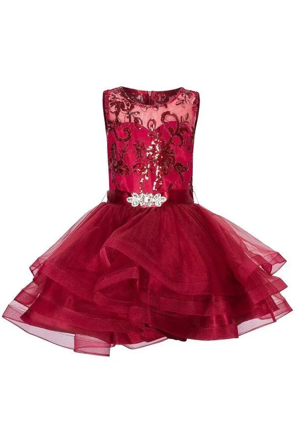 Flower Girl Sleeveless Sequins Lace Dress