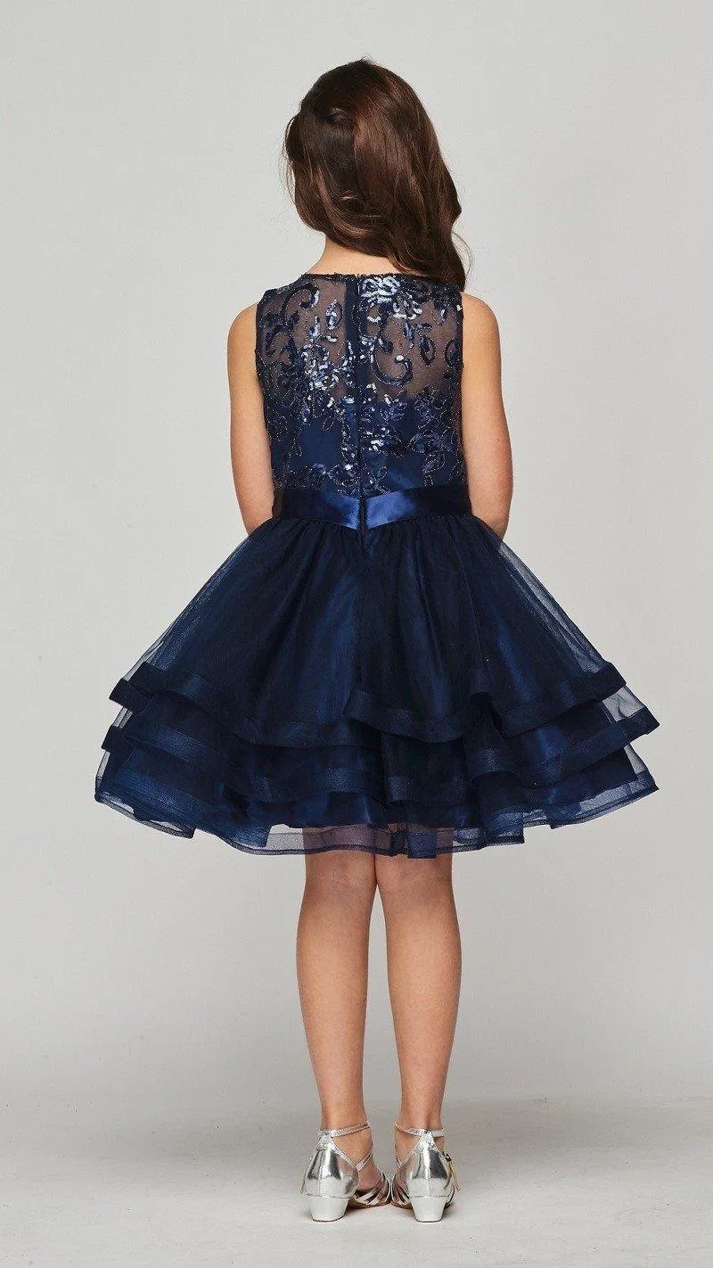 Flower Girl Sleeveless Sequins Lace Dress