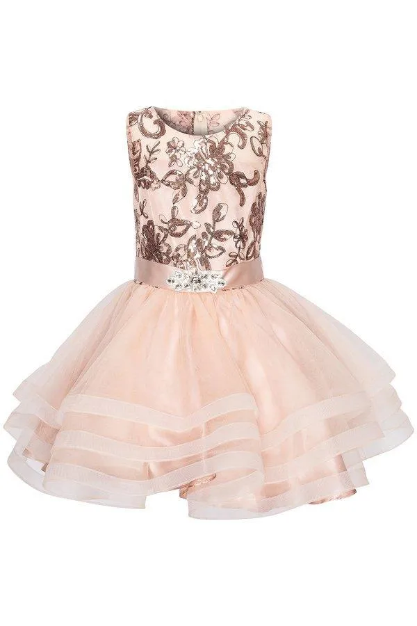 Flower Girl Sleeveless Sequins Lace Dress