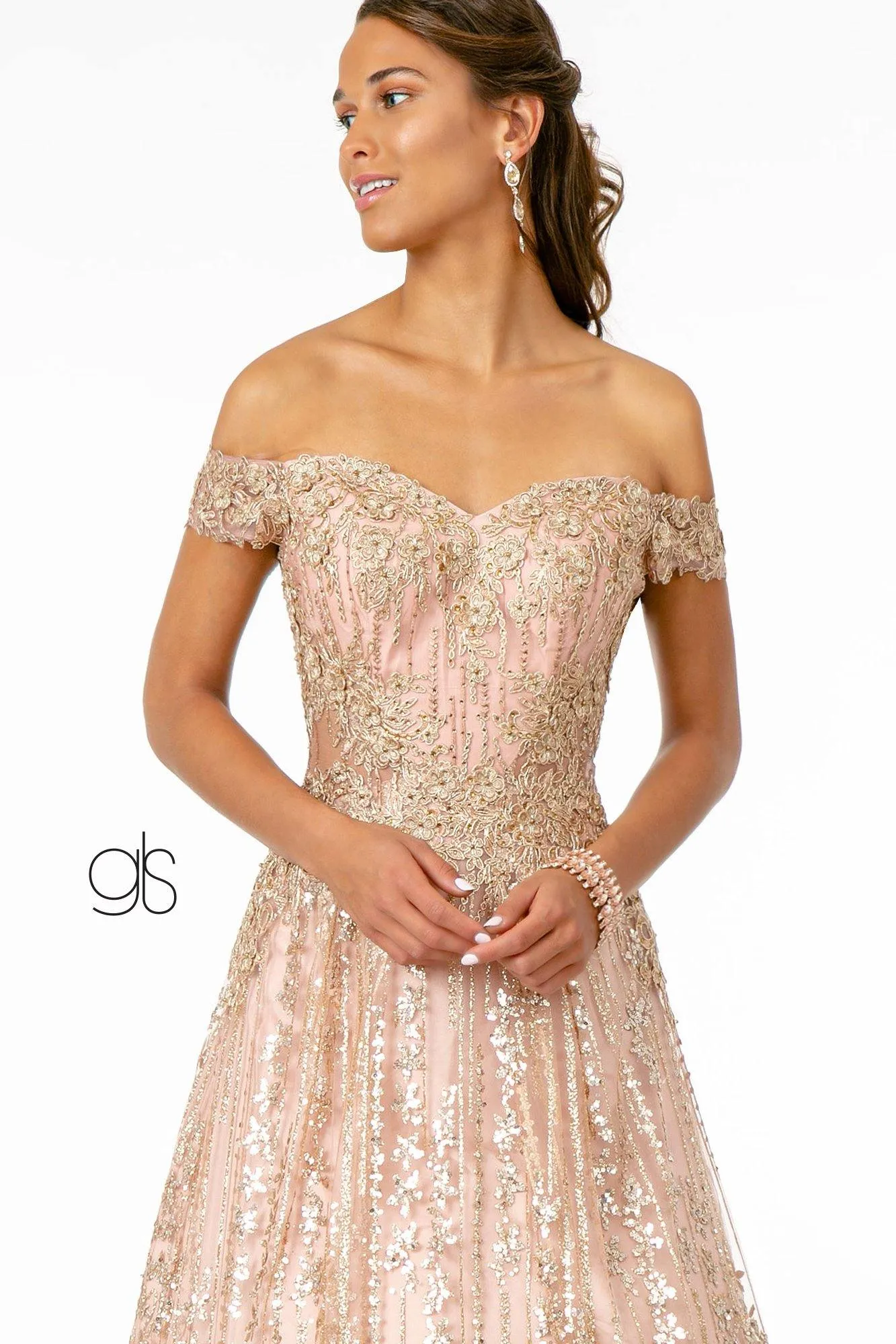 Glitter Embellished A-Line Prom Long Dress