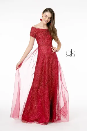 Glitter Print Mesh Long Prom Dress