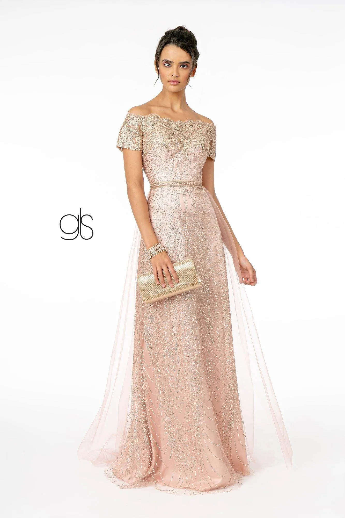 Glitter Print Mesh Long Prom Dress