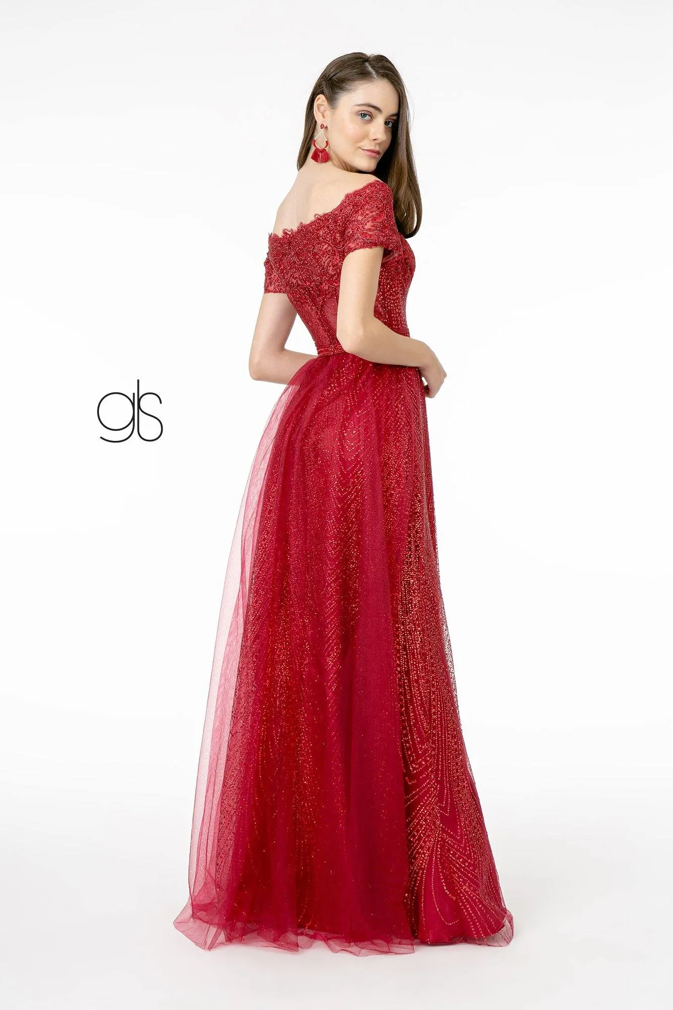 Glitter Print Mesh Long Prom Dress