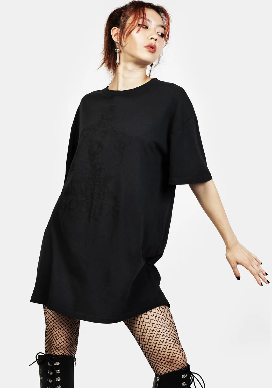 Goblins Black Garment Washed Oversized Tee Dress