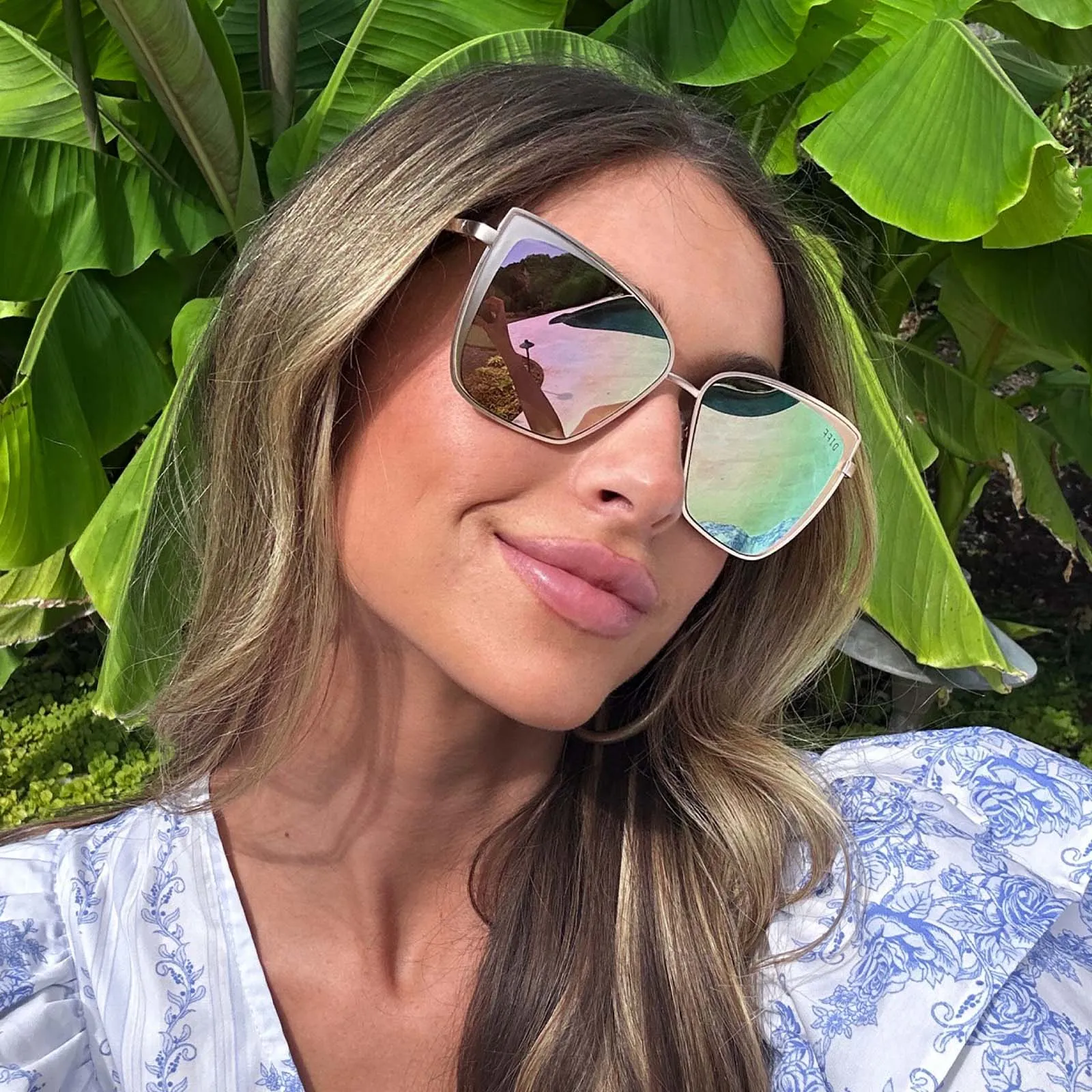 GRACE - BRUSHED GOLD   CHERRY BLOSSOM MIRROR SUNGLASSES