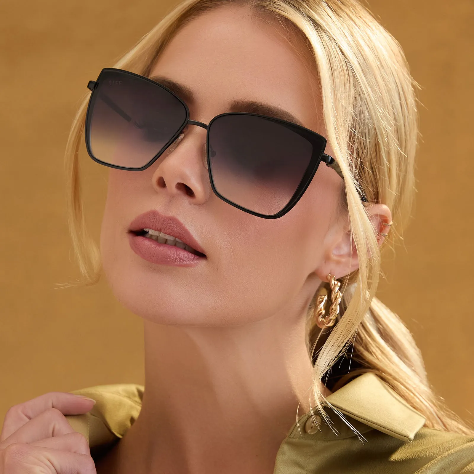 GRACE - MATTE BLACK   GREY GRADIENT SHARP SUNGLASSES