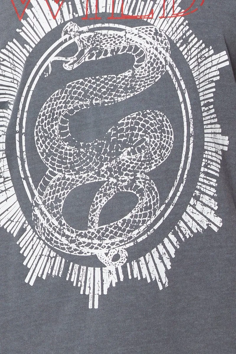 Grey Graphic T Shirt Short Sleeve
