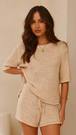 Habiba T-Shirt and Shorts Set - Beige Knit