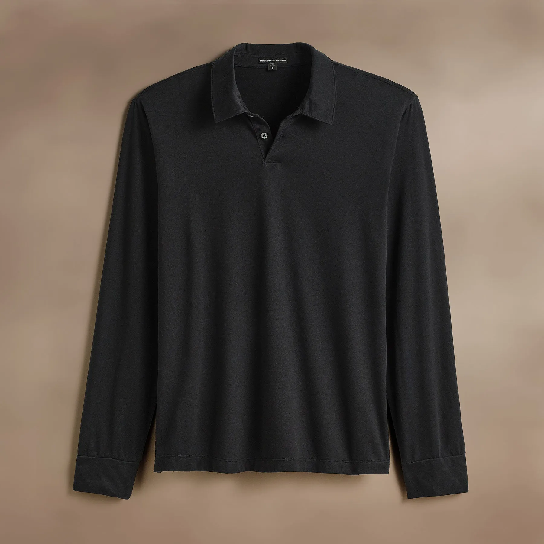 Heavy Luxe Jersey Long Sleeve Polo - Black