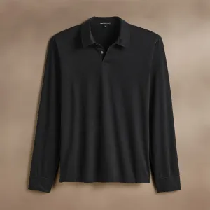 Heavy Luxe Jersey Long Sleeve Polo - Black