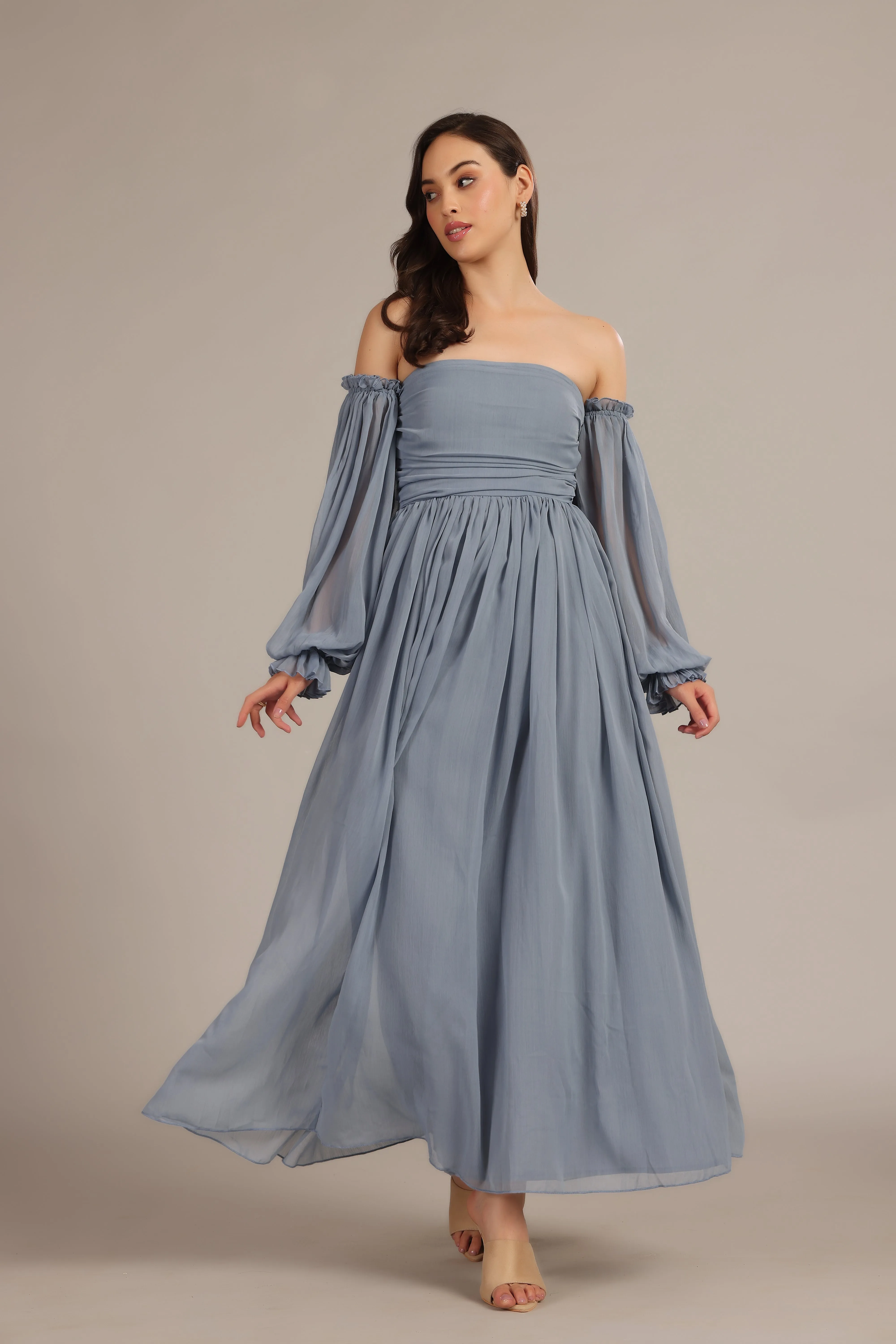 Lana Chiffon Maxi Dress in Dusty Blue