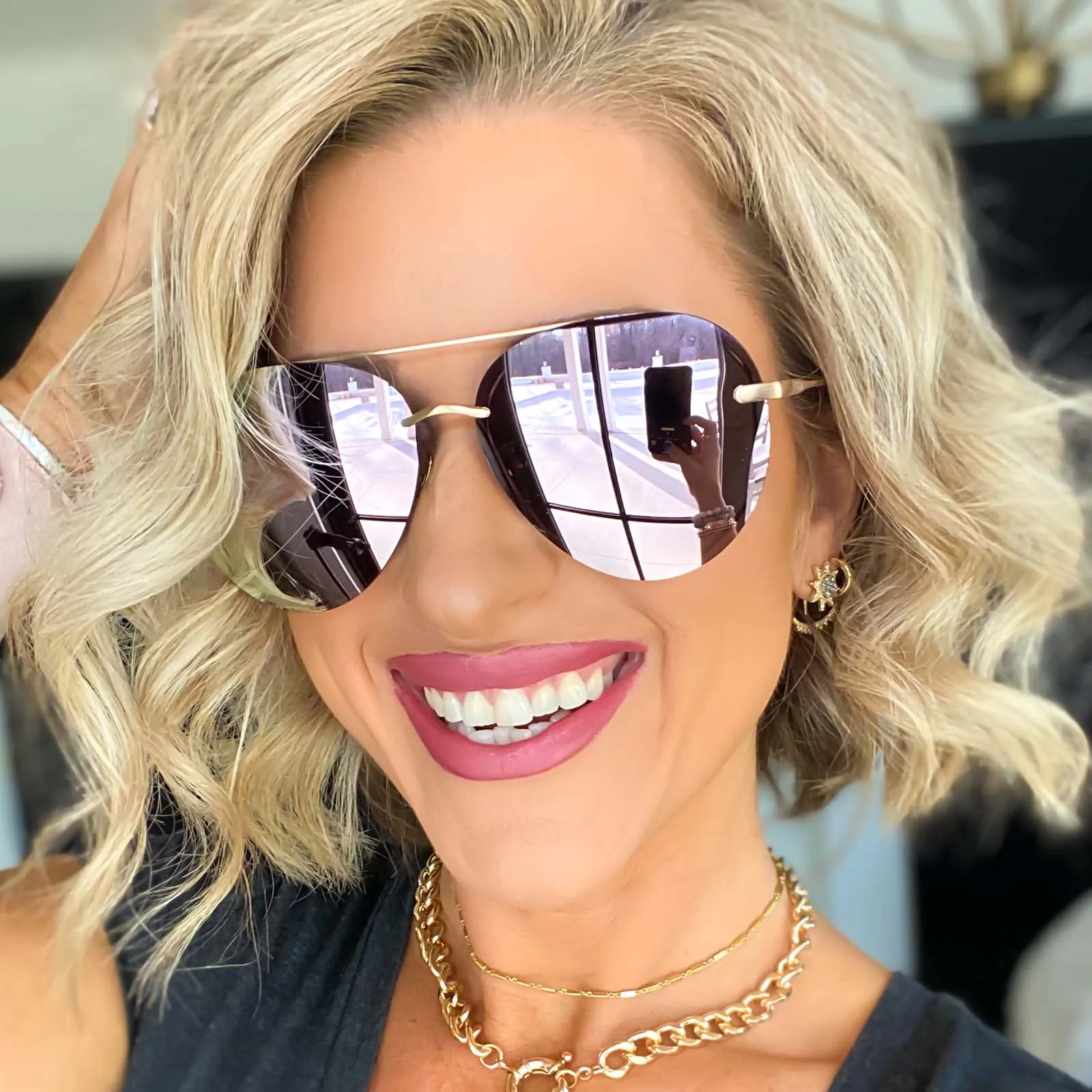 LENOX - BRUSHED GOLD   CHERRY BLOSSOM MIRROR SUNGLASSES