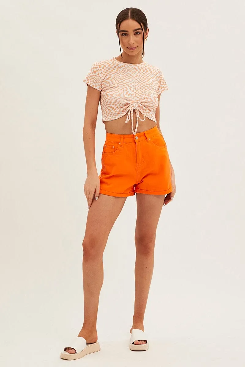 Multi Colour Abstract Cropped Drawstring Crew Neck Baby Tee