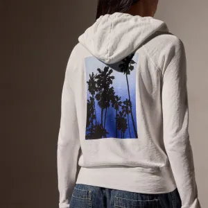 Ombrè Palms Full Zip Graphic Hoodie - White/Blue