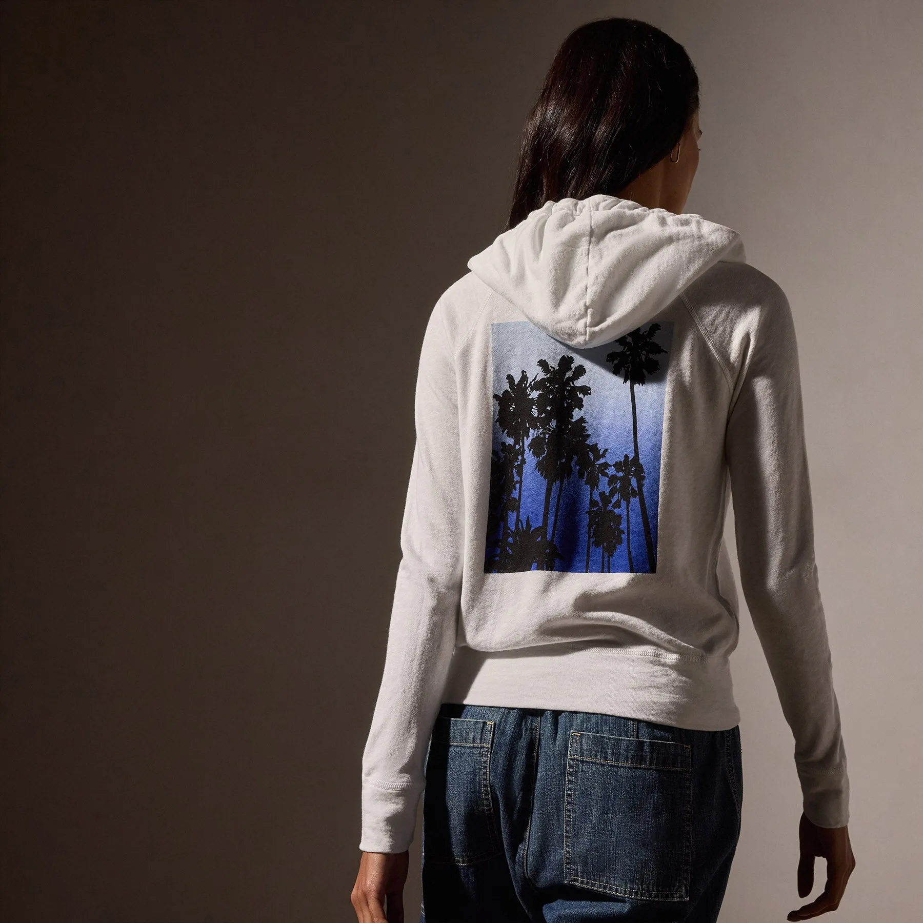Ombrè Palms Full Zip Graphic Hoodie - White/Blue