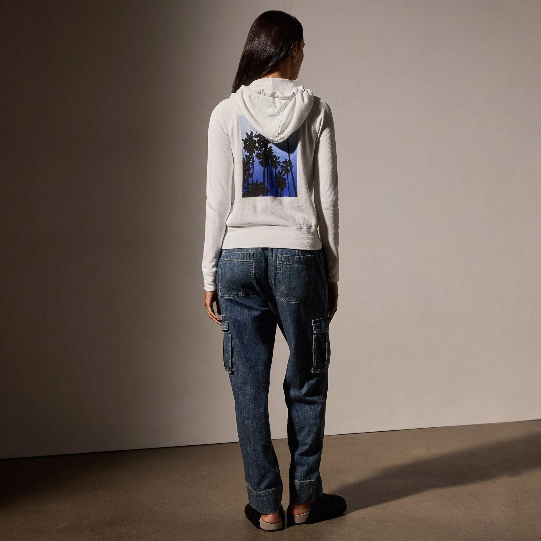 Ombrè Palms Full Zip Graphic Hoodie - White/Blue